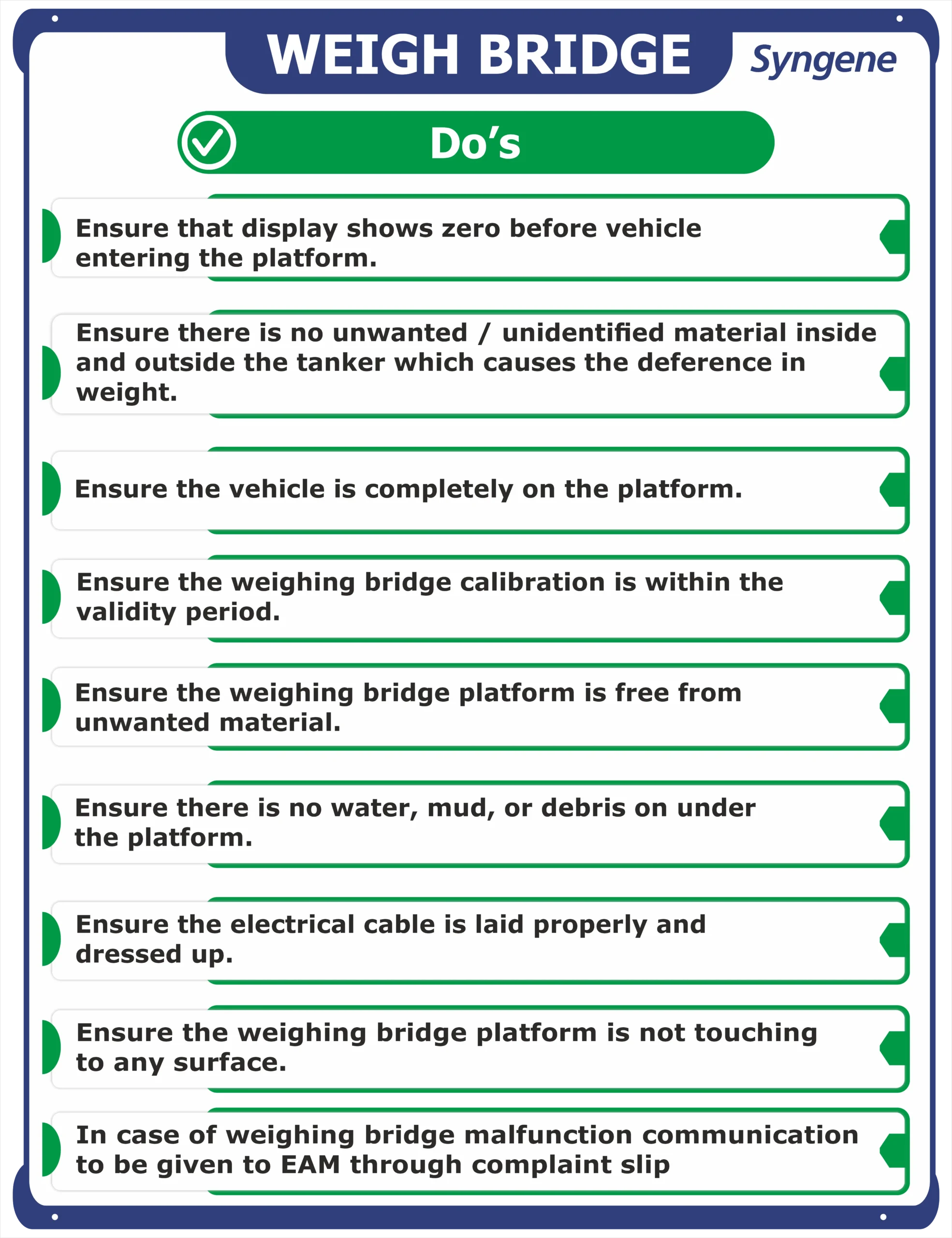 Weighbridge Do’s