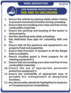 Safe Working Instruction for HSD & FO Unloading