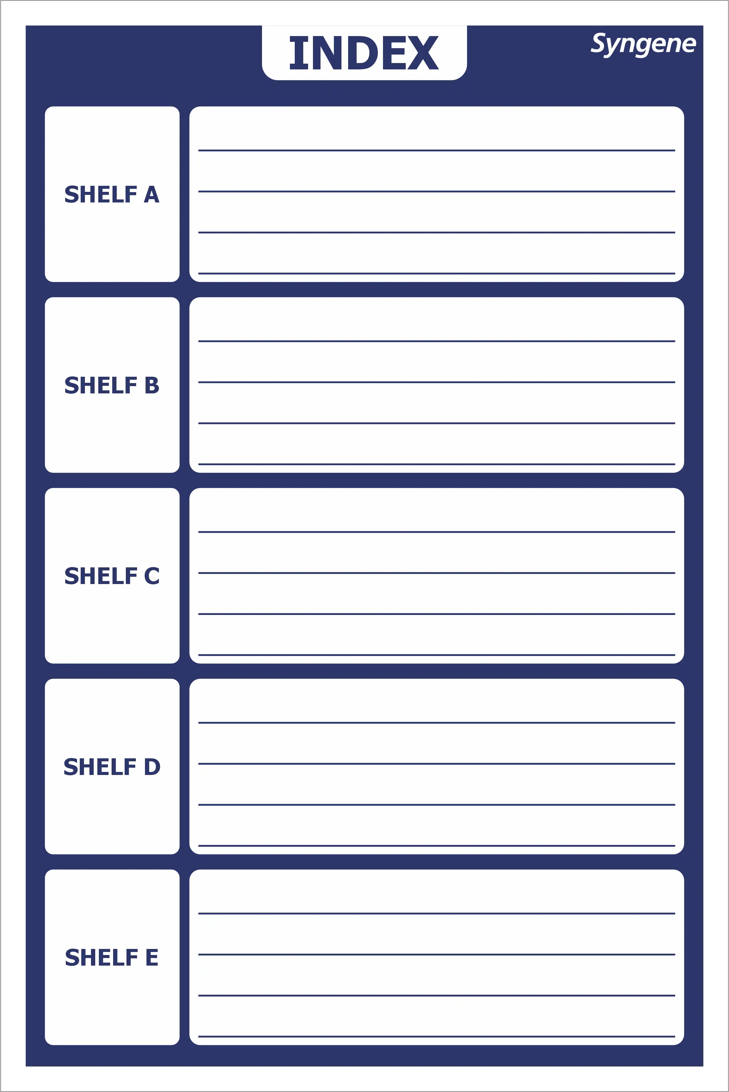 Shelf Index – A to E