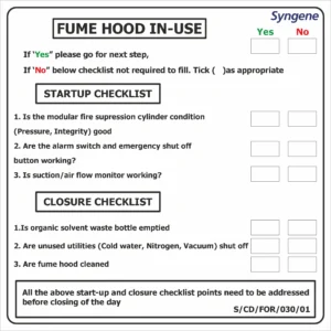 Fume Hood In-Use – Start-up & Closure Checklist